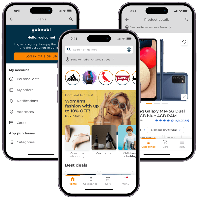 Illustrative screens demonstrating the go!mobi application